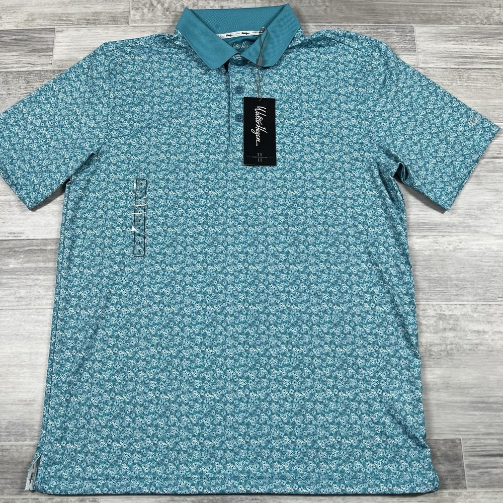 NWT Walter Hagen Men's Performance 11 Dogwood Ditsy Aqua Blue Polo Shirt Small